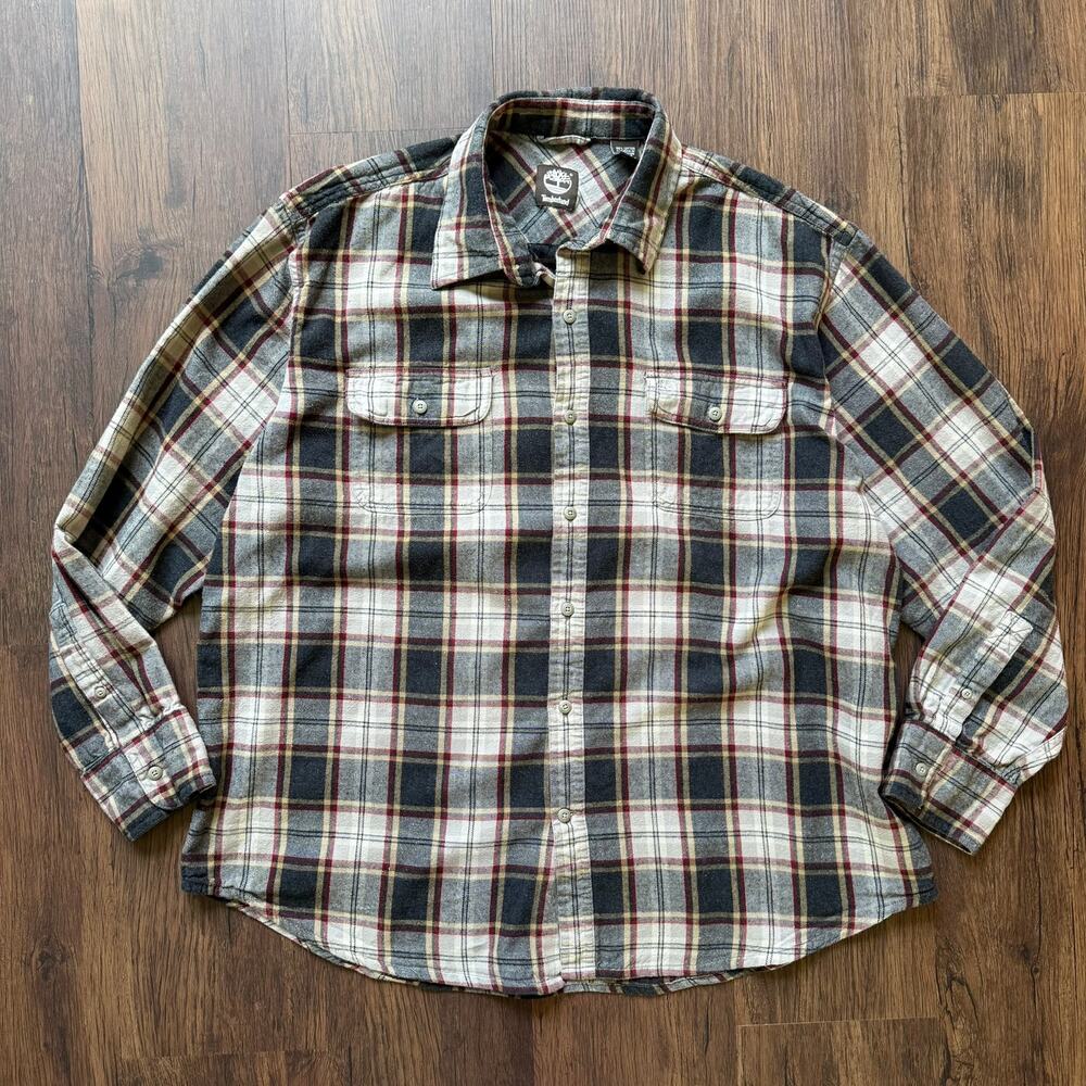 Timberland Plaid Flannel Shirt XL 100% Cotton Long Sleeve Outdoor